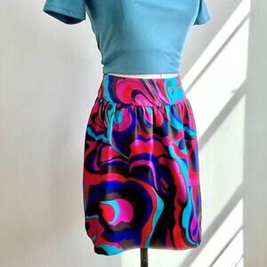 Vintage Y2K Silk Mini Skirt | Psychedelic Abstract Print | Low Rise | Size S